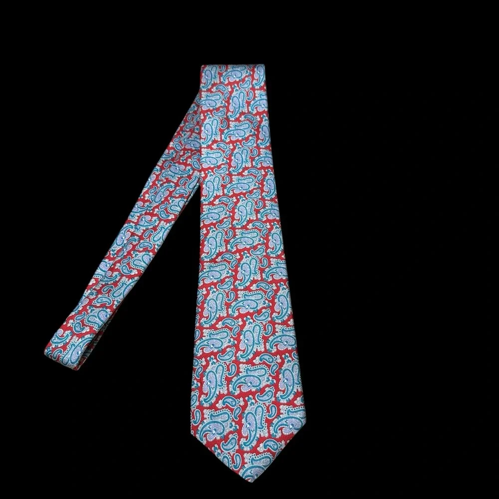 Liberty of London Mens Silk Tie Red Blue Paisley Made in USA Necktie